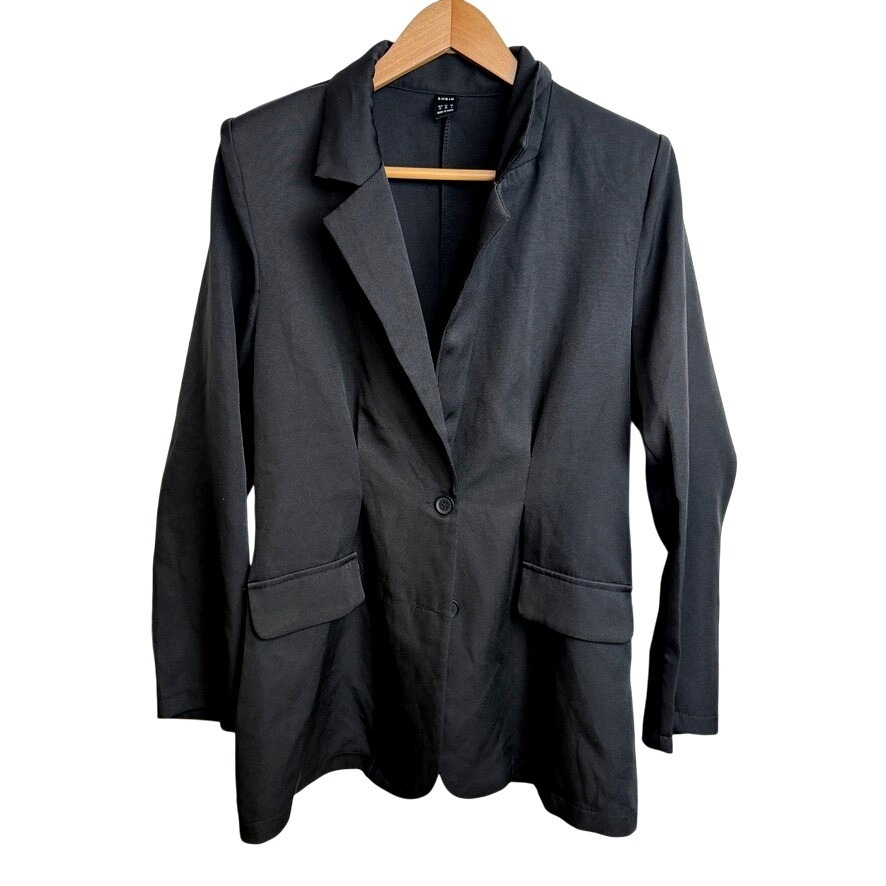 Women's Black One Button Longline Blazer Jacket Size Medium Office Layering
